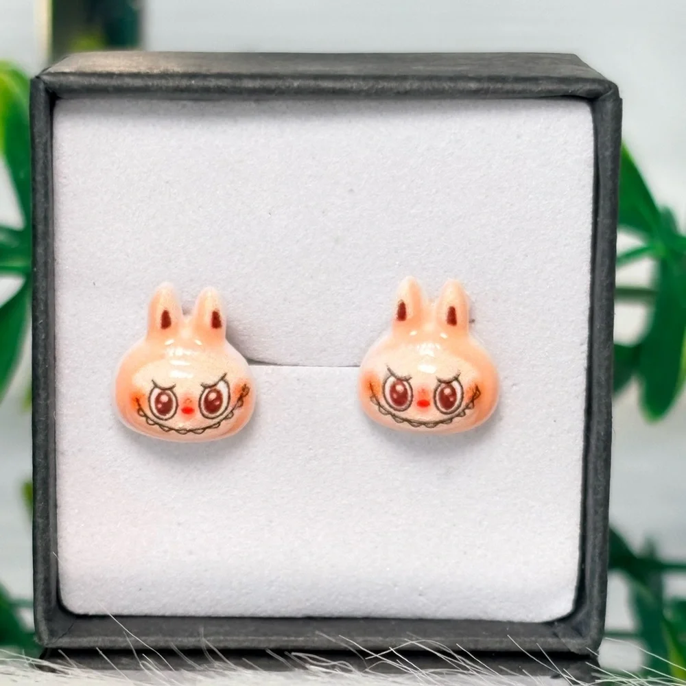 Cute Light Pink‎ Monster Character Stud Earrings